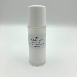 Roll On-Glasbehälter mit 75ml milchig-weißem Basendeo und weißem Schraubdeckel